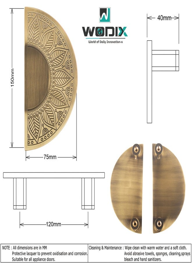 WODIX Mandala 6 Inch Round Shape Main Door Handle and Wardrobe Handle Set - Antique Brass Finish, Pack of 2 - Image 4